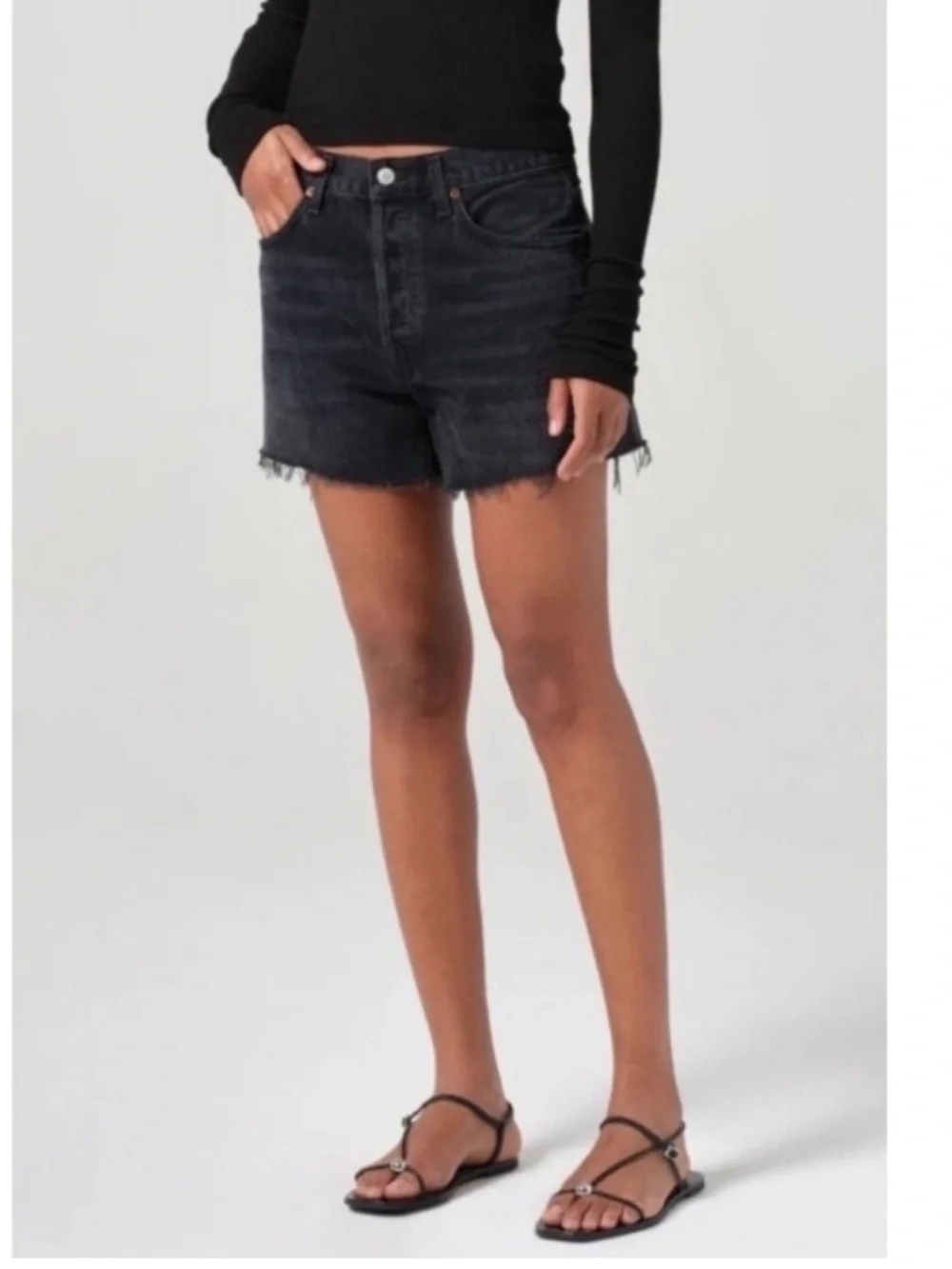 AGOLDE | Women’s Parker In Fright Long Black 100% Cotton Denim Shorts